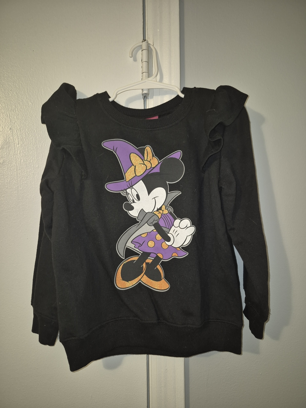 Disney Minnie Mouse Black Halloween Ruffle-Sleeve Sweatshirt Size 5T
